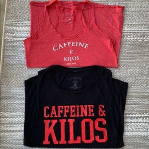 Caffeine & Kilos Red Racerback & Black Muscle Tank